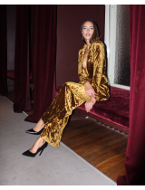 MUSTARD GOLDEN VELVET TROUSERS WIDE