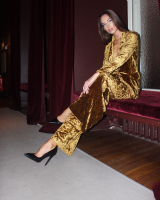 MUSTARD GOLDEN VELVET TROUSERS WIDE