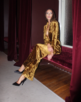 MUSTARD GOLDEN VELVET TROUSERS WIDE